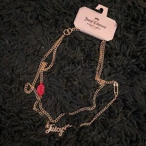 Juicy Couture Rose Gold Tone Double Layered Red Lip & Logo Pendant Necklace NWT